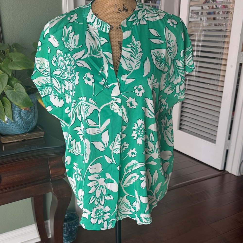RACHEL Rachel Roy Teal and White Floral Blouse